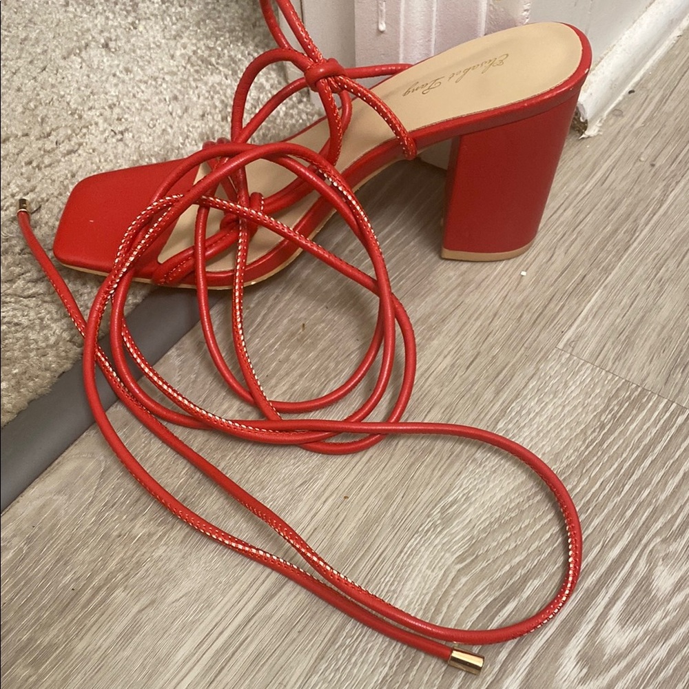 Elegant Red Strappy Block Heel Sandals
